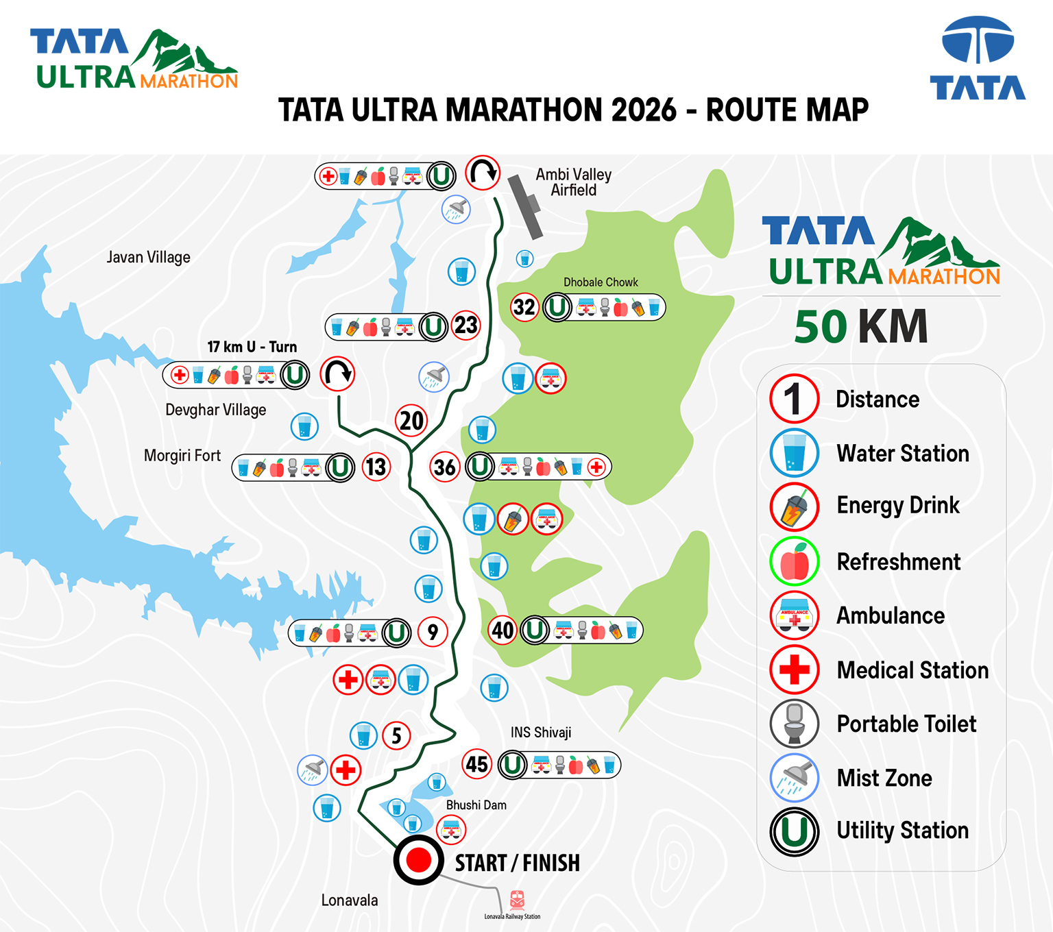 TATA Ultra Marathon Route Map 50KM